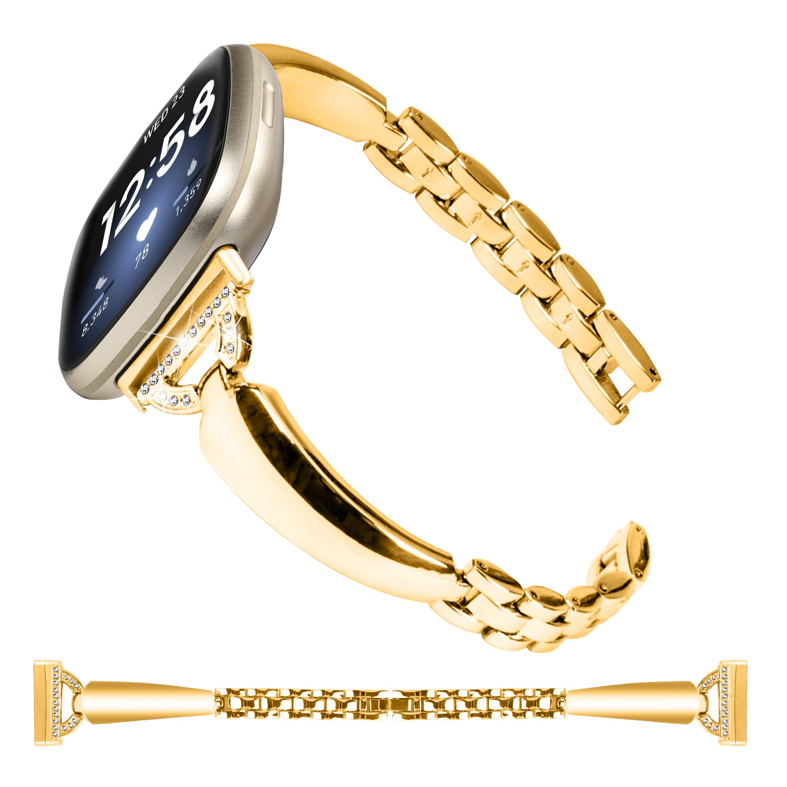 For Fitbit Versa 3 Sense Copper Watch Band D-shaped Rhinestone Decor Bracelet Strap For Fitbit Versa 3 Sense Copper Watch Band D-shaped Rhinestone Decor Bracelet Strap